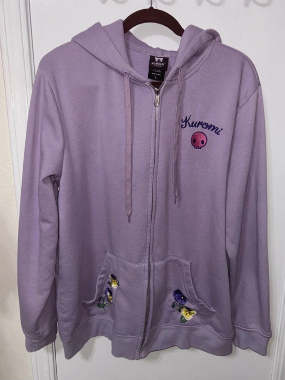Sanrio Kuromi Lavender Full-Zip Hoodie with Embroidered Accent